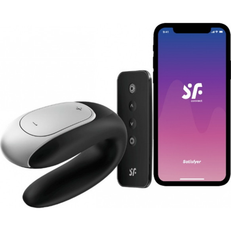 Вибратор для двоих "Satisfyer Double Fun" на дистанционном управлении + приложение, черный 