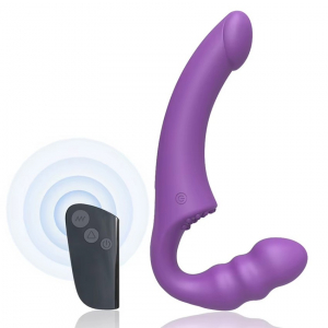 Безремневой страпон с вибрацией "Slimline" на дистанционном управлении, фиолетовый